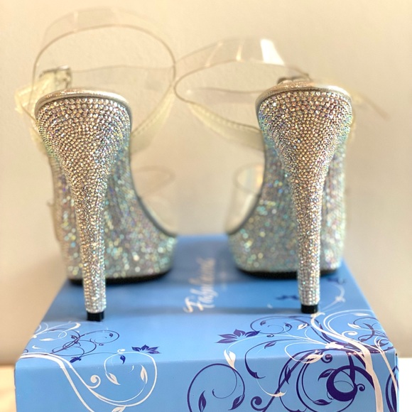 Clear platform heels with ankle strap and crystals size 6 - Picture 6 of 15